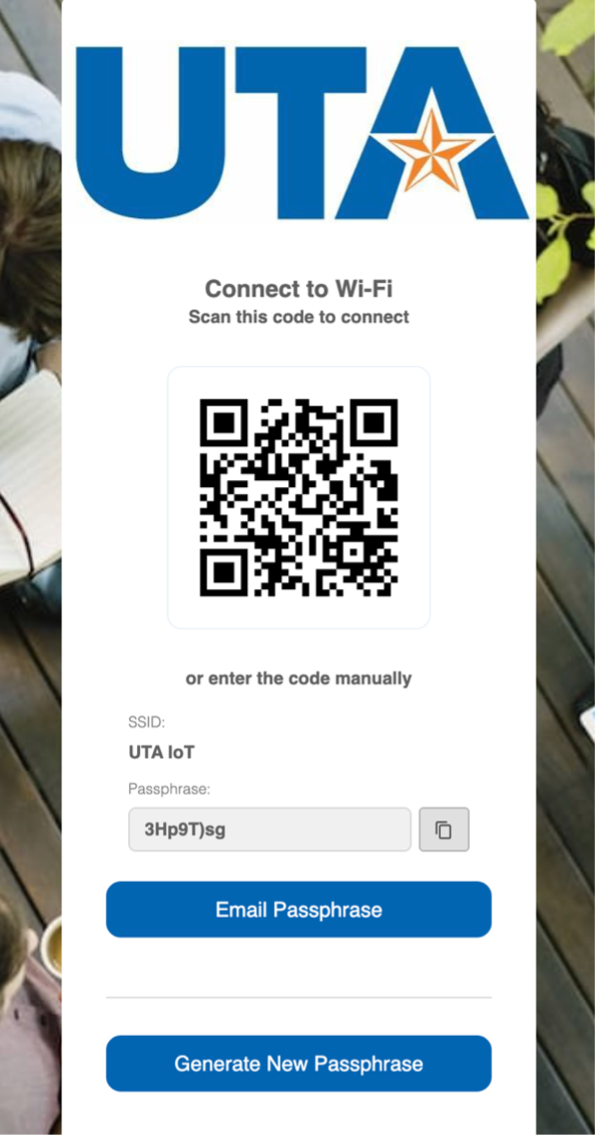 a screenshot of the U T A I O T passphrase screen to connect to the S S I D
